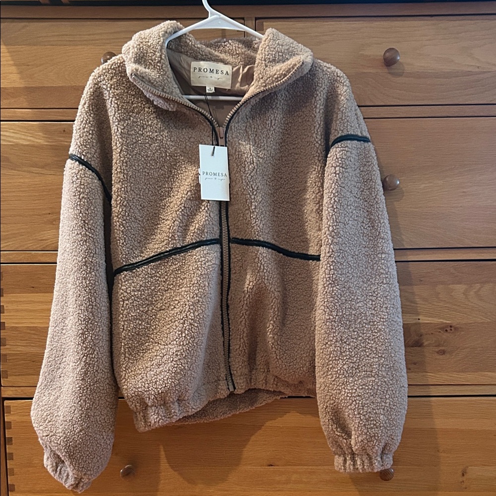 Promesa Klaire Faux Leather Trimmed  Sherpa Fleece Jacket
